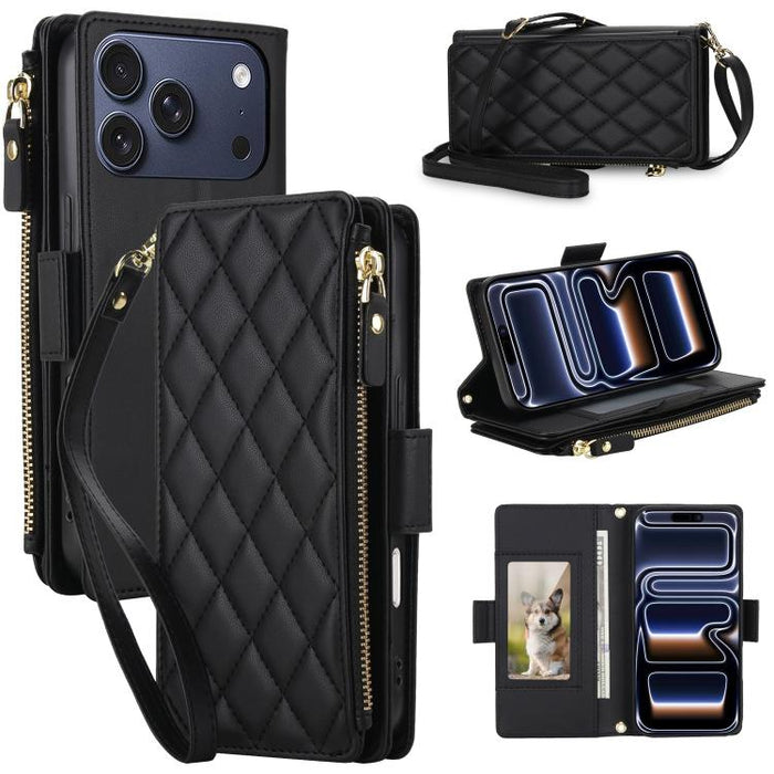 Bolso bandolera Diamond con 9 ranuras para tarjetas y cremallera, funda para teléfono de piel vegana., For iPhone 17 Pro Max, For iPhone 17 Pro, For iPhone 16 Pro Max, For iPhone 16 Pro, For iPhone 15 Pro Max, For iPhone 15 Pro, For iPhone 14 Pro      ...