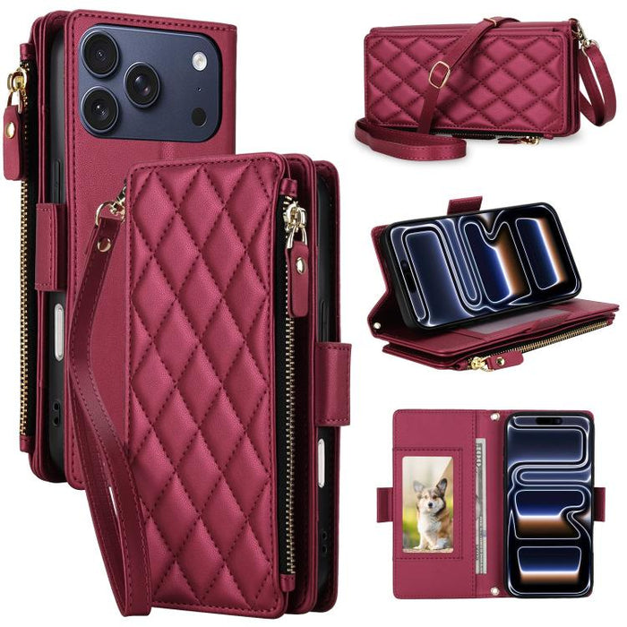 Bolso bandolera Diamond con 9 ranuras para tarjetas y cremallera, funda para teléfono de piel vegana., For iPhone 17 Pro Max, For iPhone 17 Pro, For iPhone 16 Pro Max, For iPhone 16 Pro, For iPhone 15 Pro Max, For iPhone 15 Pro, For iPhone 14 Pro      ...