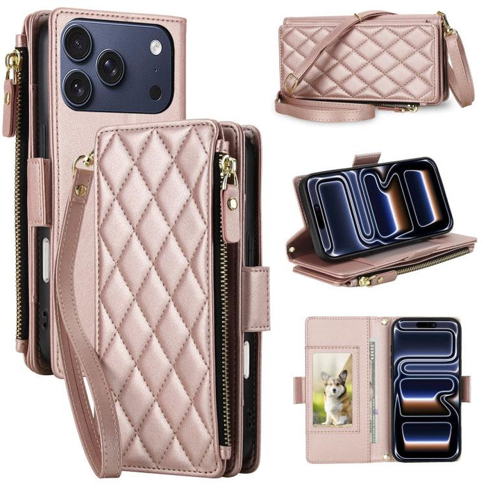 Bolso bandolera Diamond con 9 ranuras para tarjetas y cremallera, funda para teléfono de piel vegana., For iPhone 17 Pro Max, For iPhone 17 Pro, For iPhone 16 Pro Max, For iPhone 16 Pro, For iPhone 15 Pro Max, For iPhone 15 Pro, For iPhone 14 Pro      ...