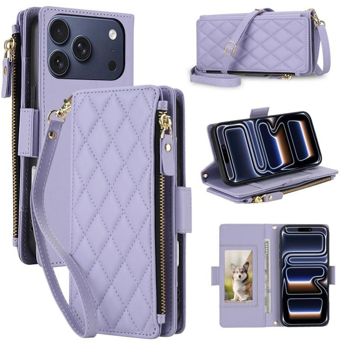 Bolso bandolera Diamond con 9 ranuras para tarjetas y cremallera, funda para teléfono de piel vegana., For iPhone 17 Pro Max, For iPhone 17 Pro, For iPhone 16 Pro Max, For iPhone 16 Pro, For iPhone 15 Pro Max, For iPhone 15 Pro, For iPhone 14 Pro      ...