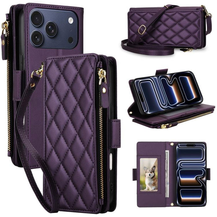 Bolso bandolera Diamond con 9 ranuras para tarjetas y cremallera, funda para teléfono de piel vegana., For iPhone 17 Pro Max, For iPhone 17 Pro, For iPhone 16 Pro Max, For iPhone 16 Pro, For iPhone 15 Pro Max, For iPhone 15 Pro, For iPhone 14 Pro      ...