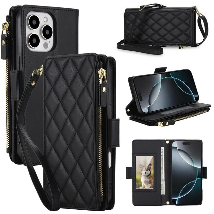 Bolso bandolera Diamond con 9 ranuras para tarjetas y cremallera, funda para teléfono de piel vegana., For iPhone 17 Pro Max, For iPhone 17 Pro, For iPhone 16 Pro Max, For iPhone 16 Pro, For iPhone 15 Pro Max, For iPhone 15 Pro, For iPhone 14 Pro      ...