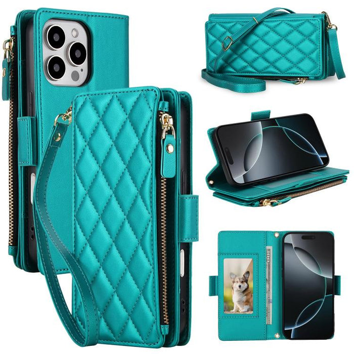 Bolso bandolera Diamond con 9 ranuras para tarjetas y cremallera, funda para teléfono de piel vegana., For iPhone 17 Pro Max, For iPhone 17 Pro, For iPhone 16 Pro Max, For iPhone 16 Pro, For iPhone 15 Pro Max, For iPhone 15 Pro, For iPhone 14 Pro      ...