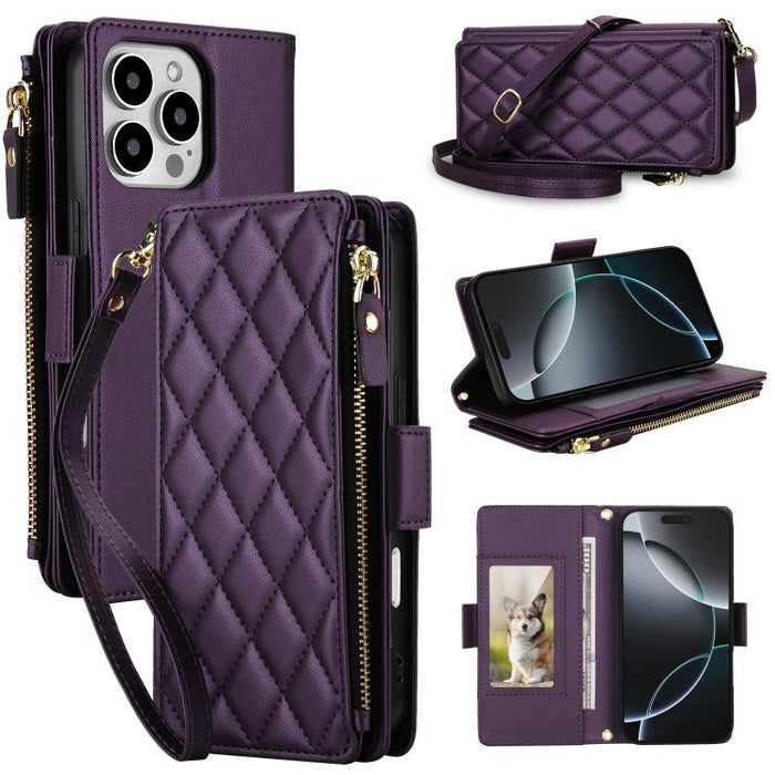 Bolso bandolera Diamond con 9 ranuras para tarjetas y cremallera, funda para teléfono de piel vegana., For iPhone 17 Pro Max, For iPhone 17 Pro, For iPhone 16 Pro Max, For iPhone 16 Pro, For iPhone 15 Pro Max, For iPhone 15 Pro, For iPhone 14 Pro      ...