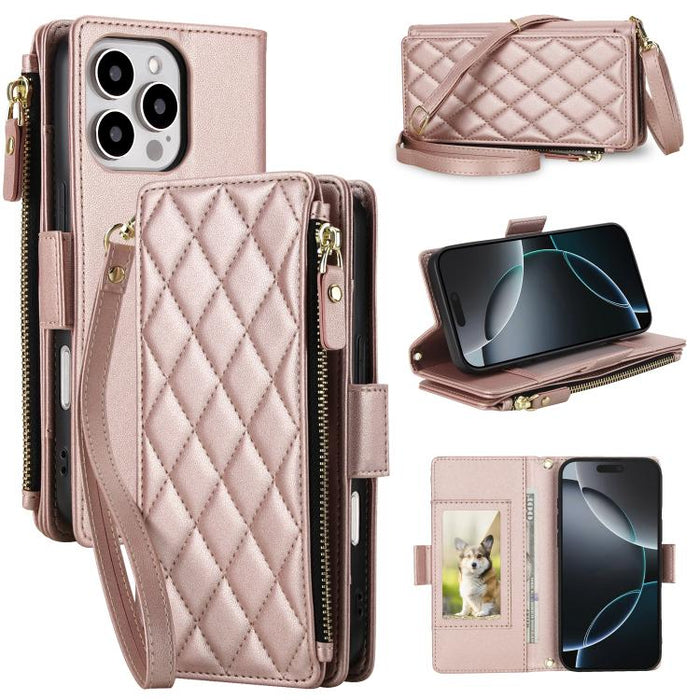 Bolso bandolera Diamond con 9 ranuras para tarjetas y cremallera, funda para teléfono de piel vegana., For iPhone 17 Pro Max, For iPhone 17 Pro, For iPhone 16 Pro Max, For iPhone 16 Pro, For iPhone 15 Pro Max, For iPhone 15 Pro, For iPhone 14 Pro      ...