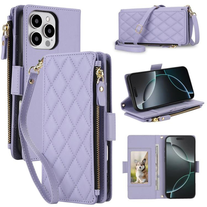 Bolso bandolera Diamond con 9 ranuras para tarjetas y cremallera, funda para teléfono de piel vegana., For iPhone 17 Pro Max, For iPhone 17 Pro, For iPhone 16 Pro Max, For iPhone 16 Pro, For iPhone 15 Pro Max, For iPhone 15 Pro, For iPhone 14 Pro      ...