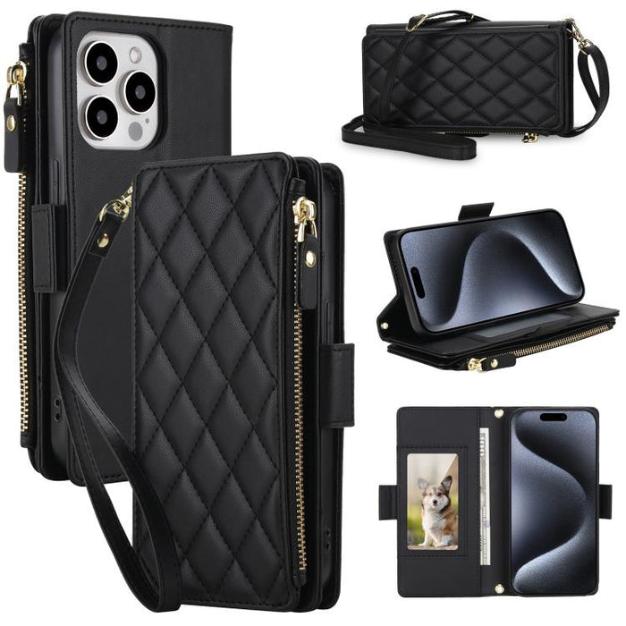 Bolso bandolera Diamond con 9 ranuras para tarjetas y cremallera, funda para teléfono de piel vegana., For iPhone 17 Pro Max, For iPhone 17 Pro, For iPhone 16 Pro Max, For iPhone 16 Pro, For iPhone 15 Pro Max, For iPhone 15 Pro, For iPhone 14 Pro      ...