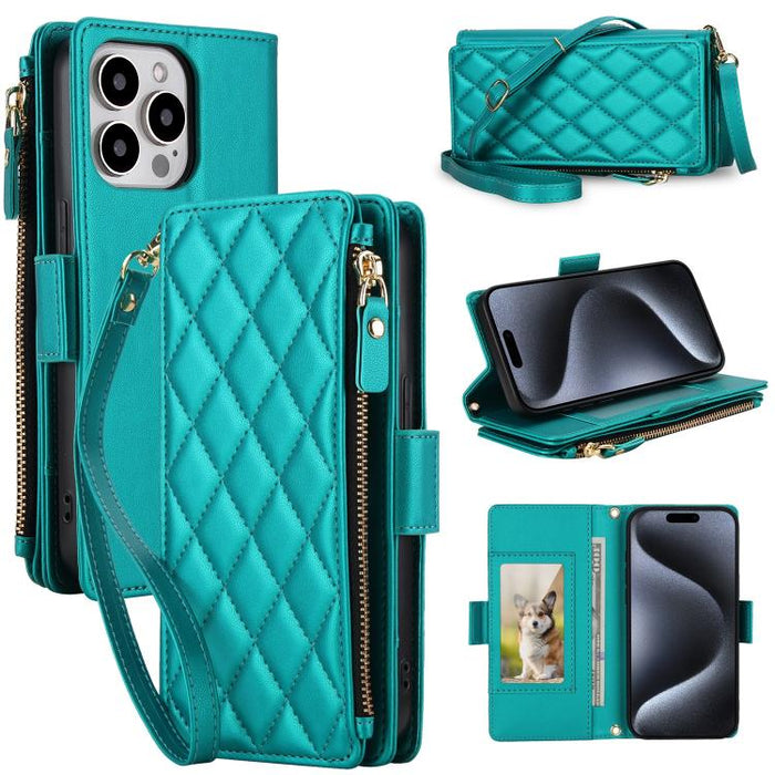 Bolso bandolera Diamond con 9 ranuras para tarjetas y cremallera, funda para teléfono de piel vegana., For iPhone 17 Pro Max, For iPhone 17 Pro, For iPhone 16 Pro Max, For iPhone 16 Pro, For iPhone 15 Pro Max, For iPhone 15 Pro, For iPhone 14 Pro      ...
