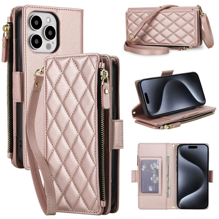 Bolso bandolera Diamond con 9 ranuras para tarjetas y cremallera, funda para teléfono de piel vegana., For iPhone 17 Pro Max, For iPhone 17 Pro, For iPhone 16 Pro Max, For iPhone 16 Pro, For iPhone 15 Pro Max, For iPhone 15 Pro, For iPhone 14 Pro      ...