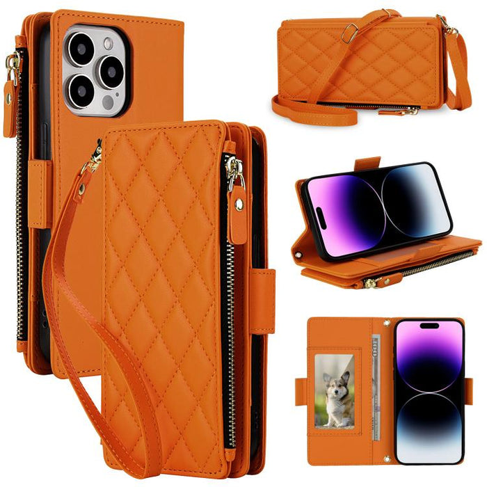 Bolso bandolera Diamond con 9 ranuras para tarjetas y cremallera, funda para teléfono de piel vegana., For iPhone 17 Pro Max, For iPhone 17 Pro, For iPhone 16 Pro Max, For iPhone 16 Pro, For iPhone 15 Pro Max, For iPhone 15 Pro, For iPhone 14 Pro      ...