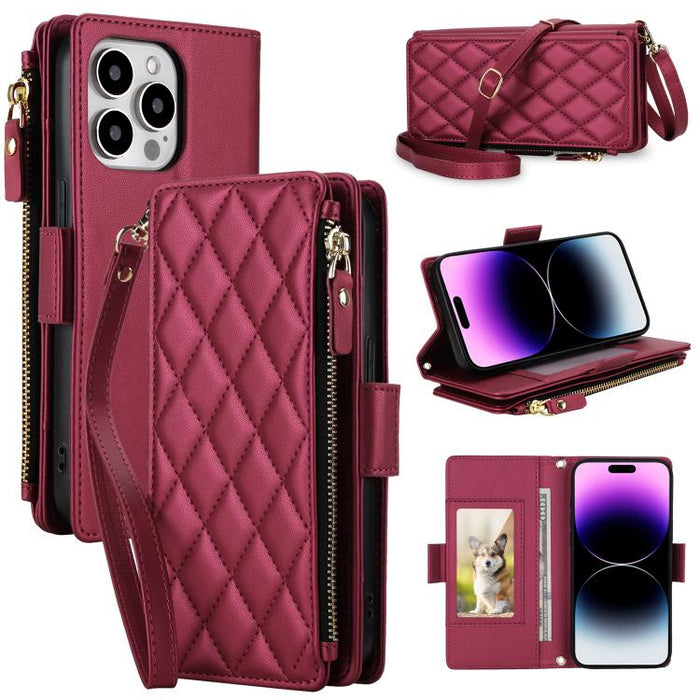 Bolso bandolera Diamond con 9 ranuras para tarjetas y cremallera, funda para teléfono de piel vegana., For iPhone 17 Pro Max, For iPhone 17 Pro, For iPhone 16 Pro Max, For iPhone 16 Pro, For iPhone 15 Pro Max, For iPhone 15 Pro, For iPhone 14 Pro      ...