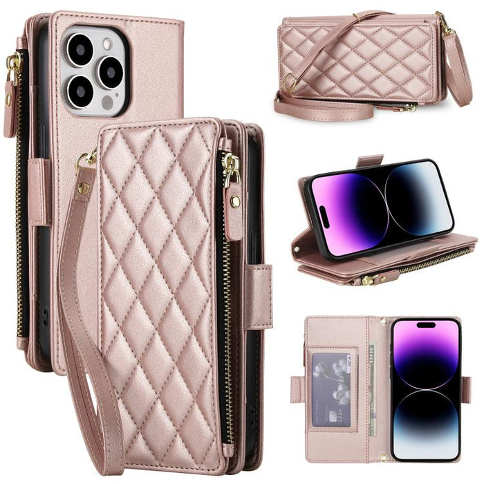 Bolso bandolera Diamond con 9 ranuras para tarjetas y cremallera, funda para teléfono de piel vegana., For iPhone 17 Pro Max, For iPhone 17 Pro, For iPhone 16 Pro Max, For iPhone 16 Pro, For iPhone 15 Pro Max, For iPhone 15 Pro, For iPhone 14 Pro      ...
