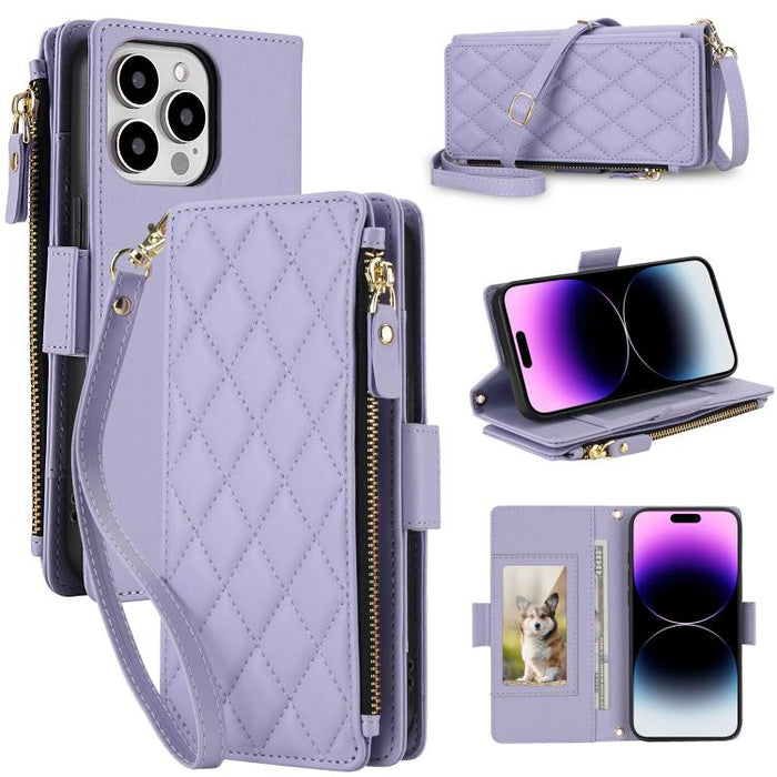 Bolso bandolera Diamond con 9 ranuras para tarjetas y cremallera, funda para teléfono de piel vegana., For iPhone 17 Pro Max, For iPhone 17 Pro, For iPhone 16 Pro Max, For iPhone 16 Pro, For iPhone 15 Pro Max, For iPhone 15 Pro, For iPhone 14 Pro      ...