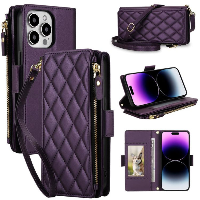 Bolso bandolera Diamond con 9 ranuras para tarjetas y cremallera, funda para teléfono de piel vegana., For iPhone 17 Pro Max, For iPhone 17 Pro, For iPhone 16 Pro Max, For iPhone 16 Pro, For iPhone 15 Pro Max, For iPhone 15 Pro, For iPhone 14 Pro      ...