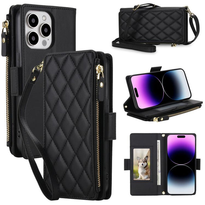 Bolso bandolera Diamond con 9 ranuras para tarjetas y cremallera, funda para teléfono de piel vegana., For iPhone 17 Pro Max, For iPhone 17 Pro, For iPhone 16 Pro Max, For iPhone 16 Pro, For iPhone 15 Pro Max, For iPhone 15 Pro, For iPhone 14 Pro      ...