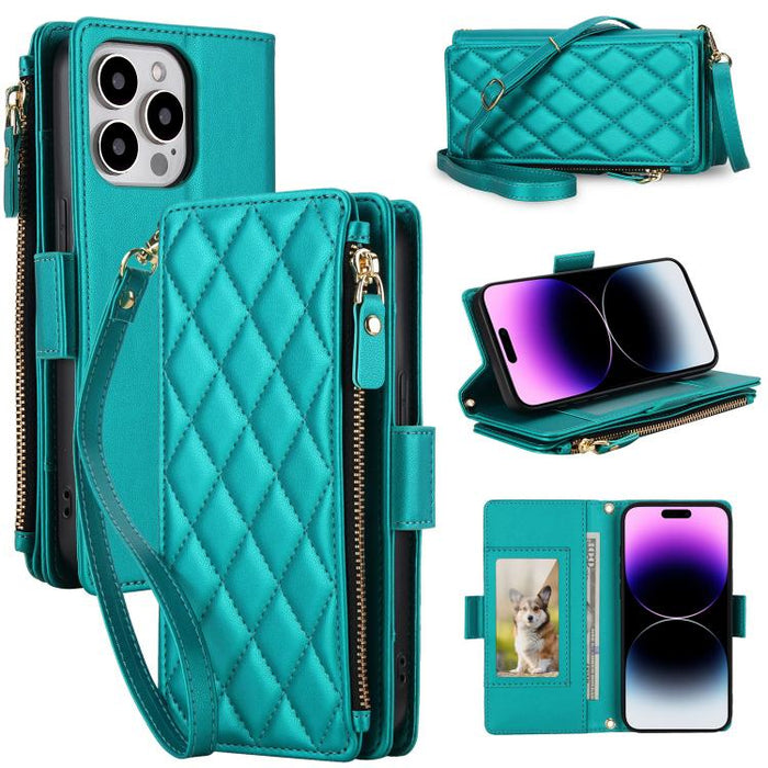 Bolso bandolera Diamond con 9 ranuras para tarjetas y cremallera, funda para teléfono de piel vegana., For iPhone 17 Pro Max, For iPhone 17 Pro, For iPhone 16 Pro Max, For iPhone 16 Pro, For iPhone 15 Pro Max, For iPhone 15 Pro, For iPhone 14 Pro      ...