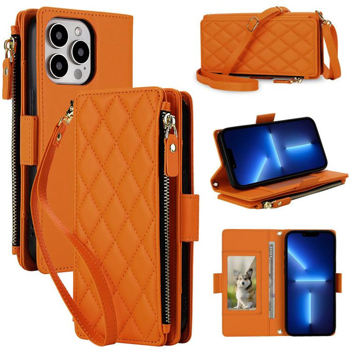 Bolso bandolera Diamond con 9 ranuras para tarjetas y cremallera, funda para teléfono de piel vegana., For iPhone 17 Pro Max, For iPhone 17 Pro, For iPhone 16 Pro Max, For iPhone 16 Pro, For iPhone 15 Pro Max, For iPhone 15 Pro, For iPhone 14 Pro      ...