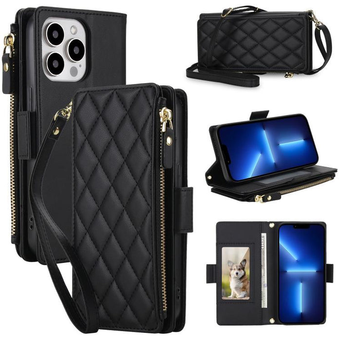 Bolso bandolera Diamond con 9 ranuras para tarjetas y cremallera, funda para teléfono de piel vegana., For iPhone 17 Pro Max, For iPhone 17 Pro, For iPhone 16 Pro Max, For iPhone 16 Pro, For iPhone 15 Pro Max, For iPhone 15 Pro, For iPhone 14 Pro      ...