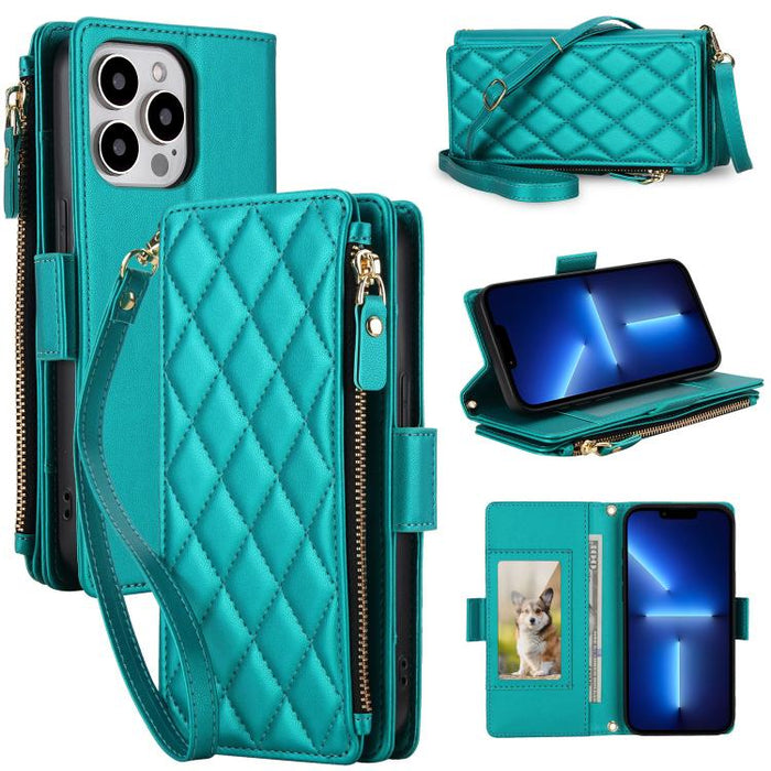 Bolso bandolera Diamond con 9 ranuras para tarjetas y cremallera, funda para teléfono de piel vegana., For iPhone 17 Pro Max, For iPhone 17 Pro, For iPhone 16 Pro Max, For iPhone 16 Pro, For iPhone 15 Pro Max, For iPhone 15 Pro, For iPhone 14 Pro      ...