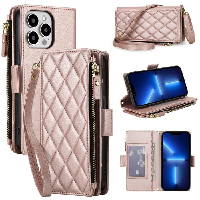 Bolso bandolera Diamond con 9 ranuras para tarjetas y cremallera, funda para teléfono de piel vegana., For iPhone 17 Pro Max, For iPhone 17 Pro, For iPhone 16 Pro Max, For iPhone 16 Pro, For iPhone 15 Pro Max, For iPhone 15 Pro, For iPhone 14 Pro      ...