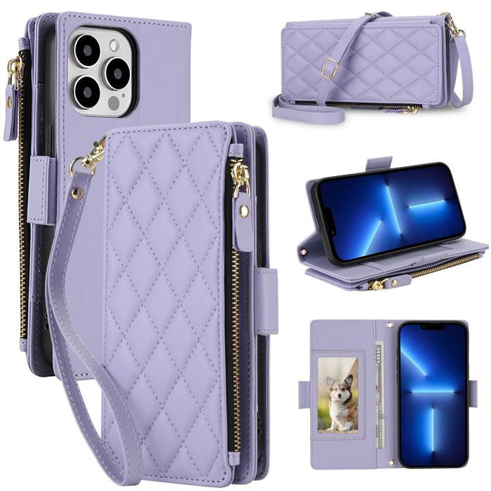 Bolso bandolera Diamond con 9 ranuras para tarjetas y cremallera, funda para teléfono de piel vegana., For iPhone 17 Pro Max, For iPhone 17 Pro, For iPhone 16 Pro Max, For iPhone 16 Pro, For iPhone 15 Pro Max, For iPhone 15 Pro, For iPhone 14 Pro      ...
