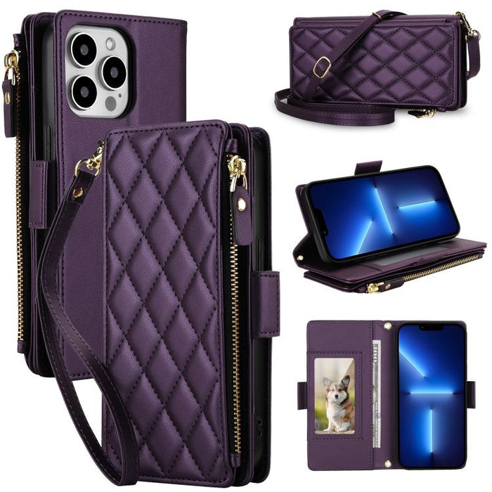 Bolso bandolera Diamond con 9 ranuras para tarjetas y cremallera, funda para teléfono de piel vegana., For iPhone 17 Pro Max, For iPhone 17 Pro, For iPhone 16 Pro Max, For iPhone 16 Pro, For iPhone 15 Pro Max, For iPhone 15 Pro, For iPhone 14 Pro      ...