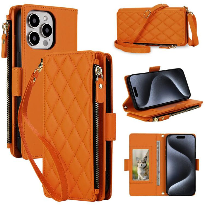 Bolso bandolera Diamond con 9 ranuras para tarjetas y cremallera, funda para teléfono de piel vegana., For iPhone 17 Pro Max, For iPhone 17 Pro, For iPhone 16 Pro Max, For iPhone 16 Pro, For iPhone 15 Pro Max, For iPhone 15 Pro, For iPhone 14 Pro      ...