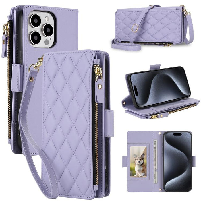 Bolso bandolera Diamond con 9 ranuras para tarjetas y cremallera, funda para teléfono de piel vegana., For iPhone 17 Pro Max, For iPhone 17 Pro, For iPhone 16 Pro Max, For iPhone 16 Pro, For iPhone 15 Pro Max, For iPhone 15 Pro, For iPhone 14 Pro      ...
