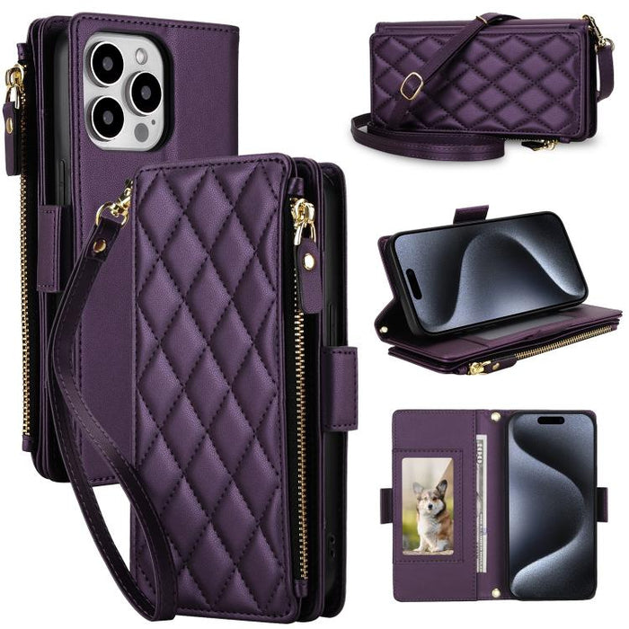 Bolso bandolera Diamond con 9 ranuras para tarjetas y cremallera, funda para teléfono de piel vegana., For iPhone 17 Pro Max, For iPhone 17 Pro, For iPhone 16 Pro Max, For iPhone 16 Pro, For iPhone 15 Pro Max, For iPhone 15 Pro, For iPhone 14 Pro      ...