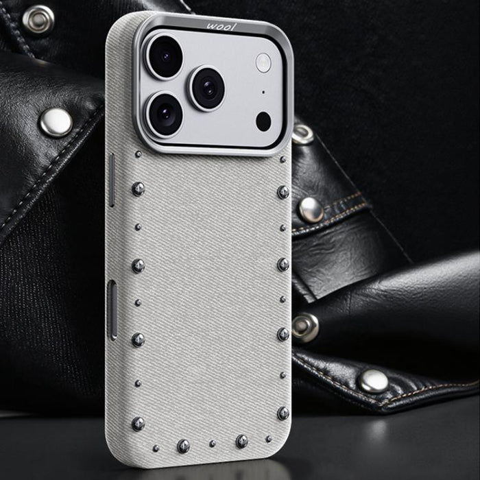 Funda magnética para teléfono de cobertura total con textura vaquera de la serie Rivet, For iPhone 17 Pro Max, For iPhone 17 Pro, For iPhone 17, For iPhone Air, For iPhone 16 Pro Max, For iPhone 16 Pro, For iPhone 16 Plus, For iPhone 16                ...