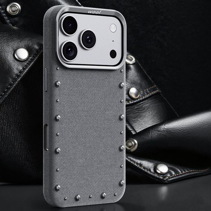 Funda magnética para teléfono de cobertura total con textura vaquera de la serie Rivet, For iPhone 17 Pro Max, For iPhone 17 Pro, For iPhone 17, For iPhone Air, For iPhone 16 Pro Max, For iPhone 16 Pro, For iPhone 16 Plus, For iPhone 16                ...