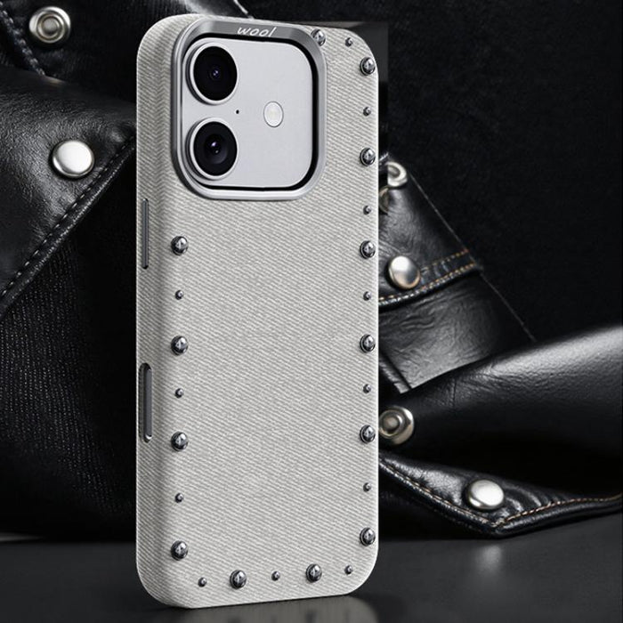 Funda magnética para teléfono de cobertura total con textura vaquera de la serie Rivet, For iPhone 17 Pro Max, For iPhone 17 Pro, For iPhone 17, For iPhone Air, For iPhone 16 Pro Max, For iPhone 16 Pro, For iPhone 16 Plus, For iPhone 16                ...