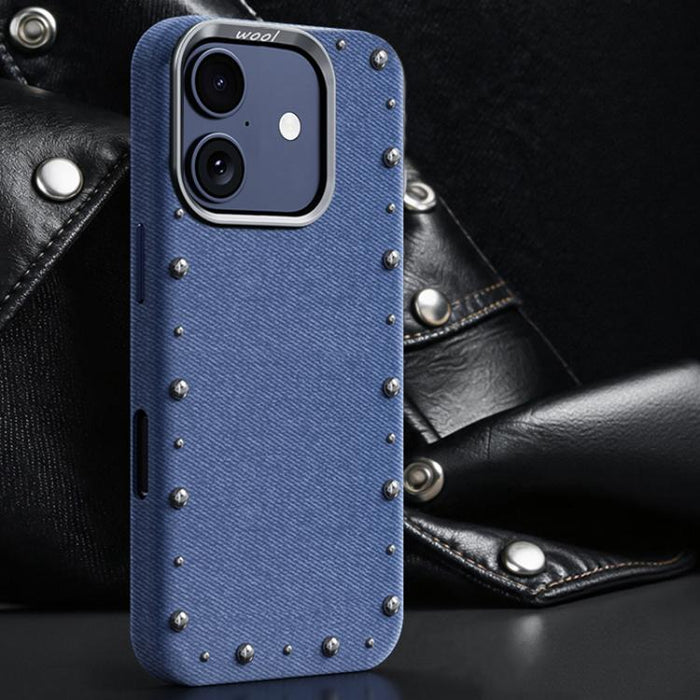 Funda magnética para teléfono de cobertura total con textura vaquera de la serie Rivet, For iPhone 17 Pro Max, For iPhone 17 Pro, For iPhone 17, For iPhone Air, For iPhone 16 Pro Max, For iPhone 16 Pro, For iPhone 16 Plus, For iPhone 16                ...