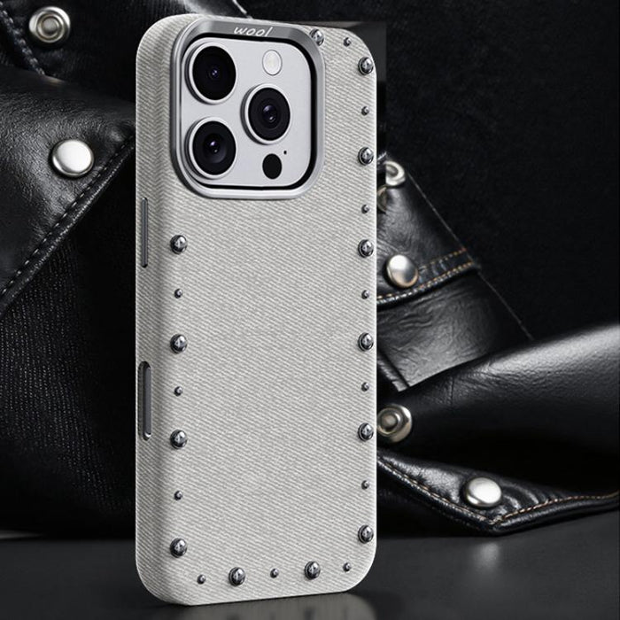 Funda magnética para teléfono de cobertura total con textura vaquera de la serie Rivet, For iPhone 17 Pro Max, For iPhone 17 Pro, For iPhone 17, For iPhone Air, For iPhone 16 Pro Max, For iPhone 16 Pro, For iPhone 16 Plus, For iPhone 16                ...