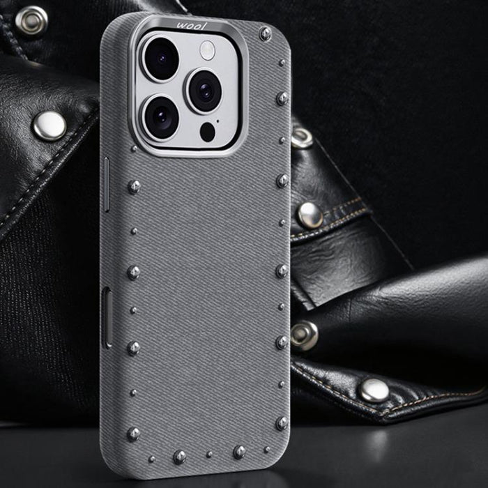 Funda magnética para teléfono de cobertura total con textura vaquera de la serie Rivet, For iPhone 17 Pro Max, For iPhone 17 Pro, For iPhone 17, For iPhone Air, For iPhone 16 Pro Max, For iPhone 16 Pro, For iPhone 16 Plus, For iPhone 16                ...