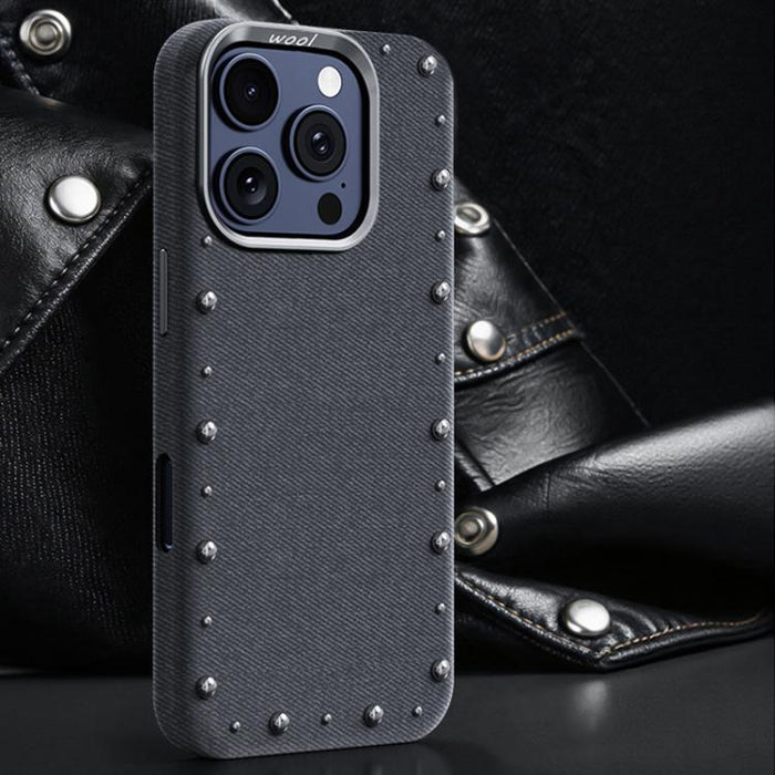 Funda magnética para teléfono de cobertura total con textura vaquera de la serie Rivet, For iPhone 17 Pro Max, For iPhone 17 Pro, For iPhone 17, For iPhone Air, For iPhone 16 Pro Max, For iPhone 16 Pro, For iPhone 16 Plus, For iPhone 16                ...