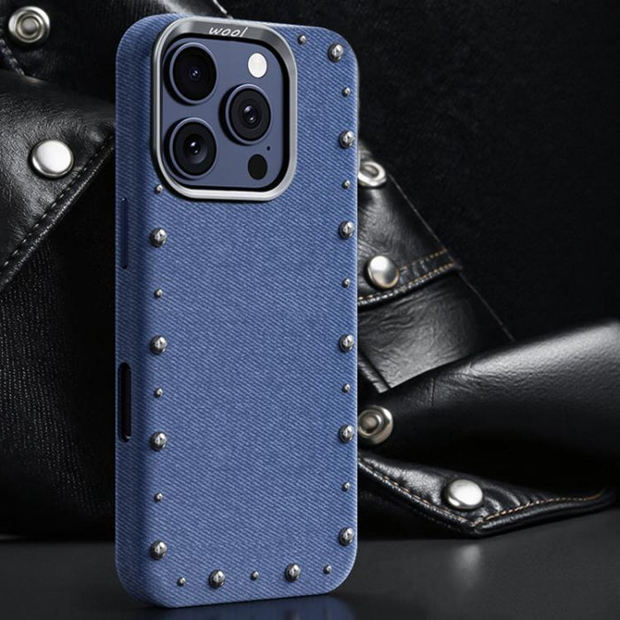 Funda magnética para teléfono de cobertura total con textura vaquera de la serie Rivet, For iPhone 17 Pro Max, For iPhone 17 Pro, For iPhone 17, For iPhone Air, For iPhone 16 Pro Max, For iPhone 16 Pro, For iPhone 16 Plus, For iPhone 16                ...
