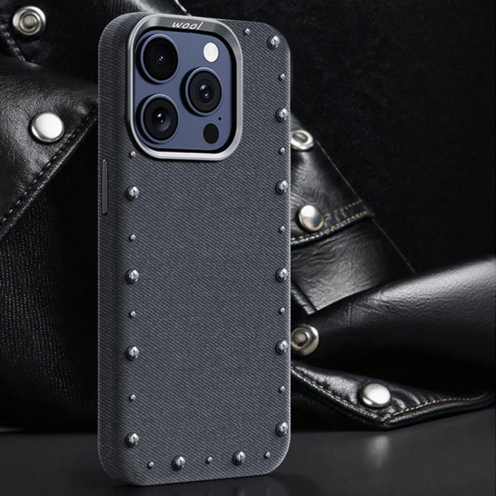 Funda magnética para teléfono de cobertura total con textura vaquera de la serie Rivet, For iPhone 17 Pro Max, For iPhone 17 Pro, For iPhone 17, For iPhone Air, For iPhone 16 Pro Max, For iPhone 16 Pro, For iPhone 16 Plus, For iPhone 16                ...