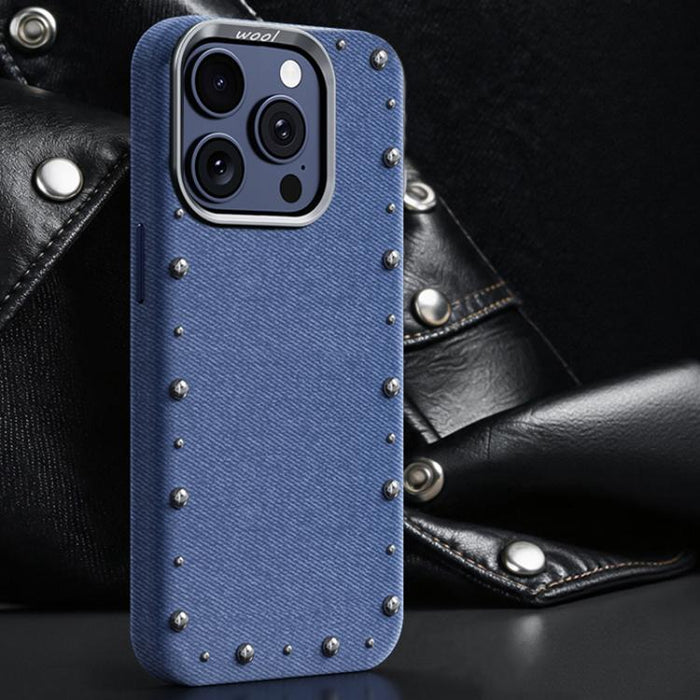 Funda magnética para teléfono de cobertura total con textura vaquera de la serie Rivet, For iPhone 17 Pro Max, For iPhone 17 Pro, For iPhone 17, For iPhone Air, For iPhone 16 Pro Max, For iPhone 16 Pro, For iPhone 16 Plus, For iPhone 16                ...