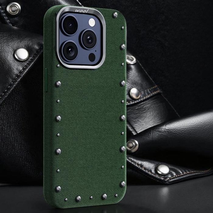 Funda magnética para teléfono de cobertura total con textura vaquera de la serie Rivet, For iPhone 17 Pro Max, For iPhone 17 Pro, For iPhone 17, For iPhone Air, For iPhone 16 Pro Max, For iPhone 16 Pro, For iPhone 16 Plus, For iPhone 16                ...