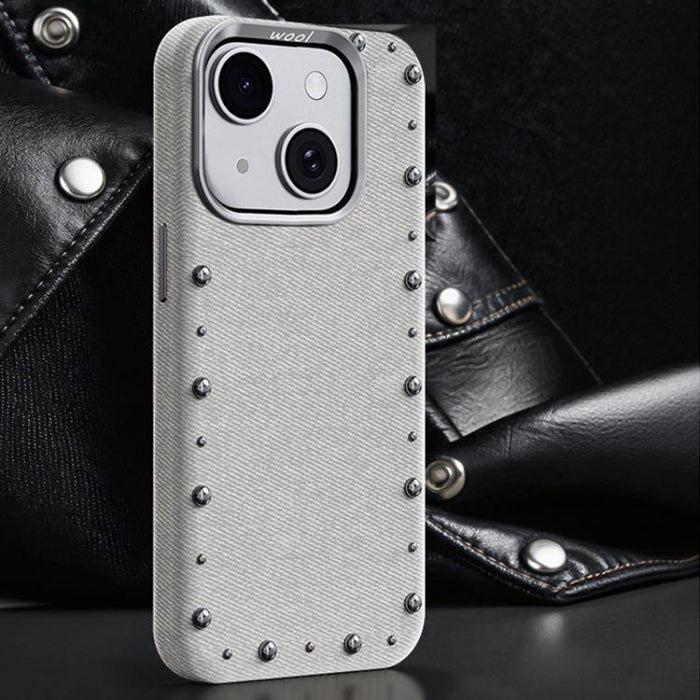 Funda magnética para teléfono de cobertura total con textura vaquera de la serie Rivet, For iPhone 17 Pro Max, For iPhone 17 Pro, For iPhone 17, For iPhone Air, For iPhone 16 Pro Max, For iPhone 16 Pro, For iPhone 16 Plus, For iPhone 16                ...