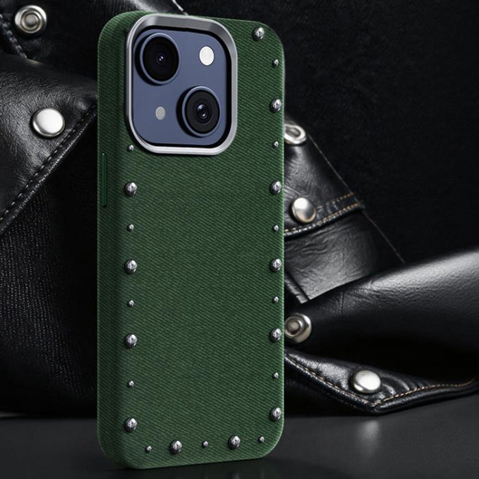 Funda magnética para teléfono de cobertura total con textura vaquera de la serie Rivet, For iPhone 17 Pro Max, For iPhone 17 Pro, For iPhone 17, For iPhone Air, For iPhone 16 Pro Max, For iPhone 16 Pro, For iPhone 16 Plus, For iPhone 16                ...