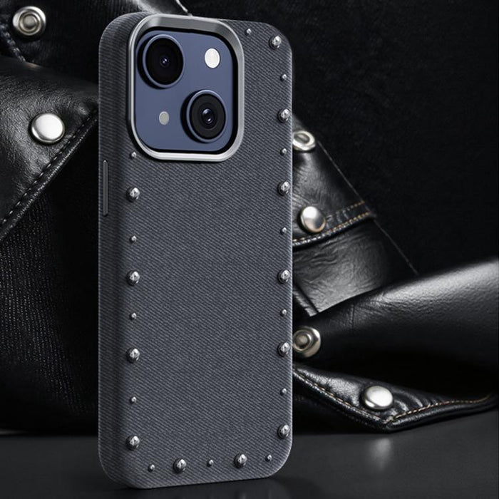 Funda magnética para teléfono de cobertura total con textura vaquera de la serie Rivet, For iPhone 17 Pro Max, For iPhone 17 Pro, For iPhone 17, For iPhone Air, For iPhone 16 Pro Max, For iPhone 16 Pro, For iPhone 16 Plus, For iPhone 16                ...