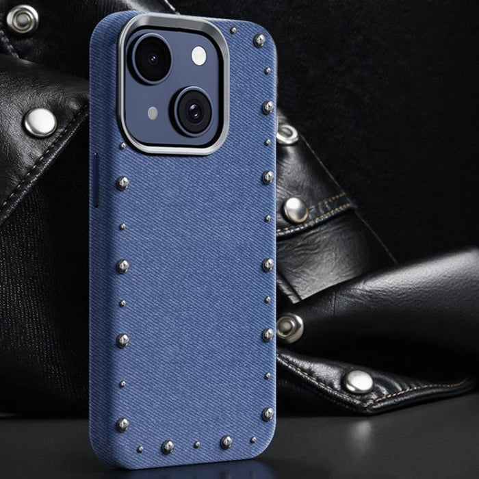 Funda magnética para teléfono de cobertura total con textura vaquera de la serie Rivet, For iPhone 17 Pro Max, For iPhone 17 Pro, For iPhone 17, For iPhone Air, For iPhone 16 Pro Max, For iPhone 16 Pro, For iPhone 16 Plus, For iPhone 16                ...