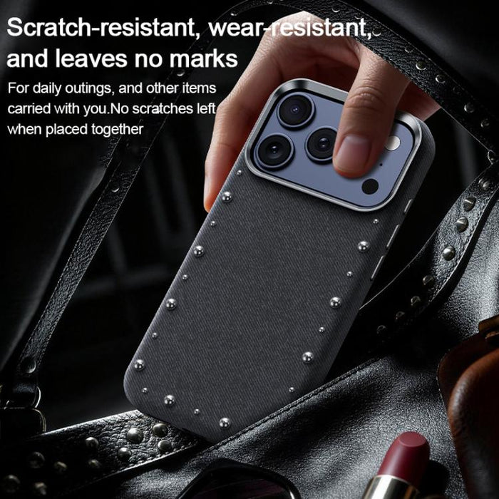 Funda magnética para teléfono de cobertura total con textura vaquera de la serie Rivet, For iPhone 17 Pro Max, For iPhone 17 Pro, For iPhone 17, For iPhone Air, For iPhone 16 Pro Max, For iPhone 16 Pro, For iPhone 16 Plus, For iPhone 16                ...