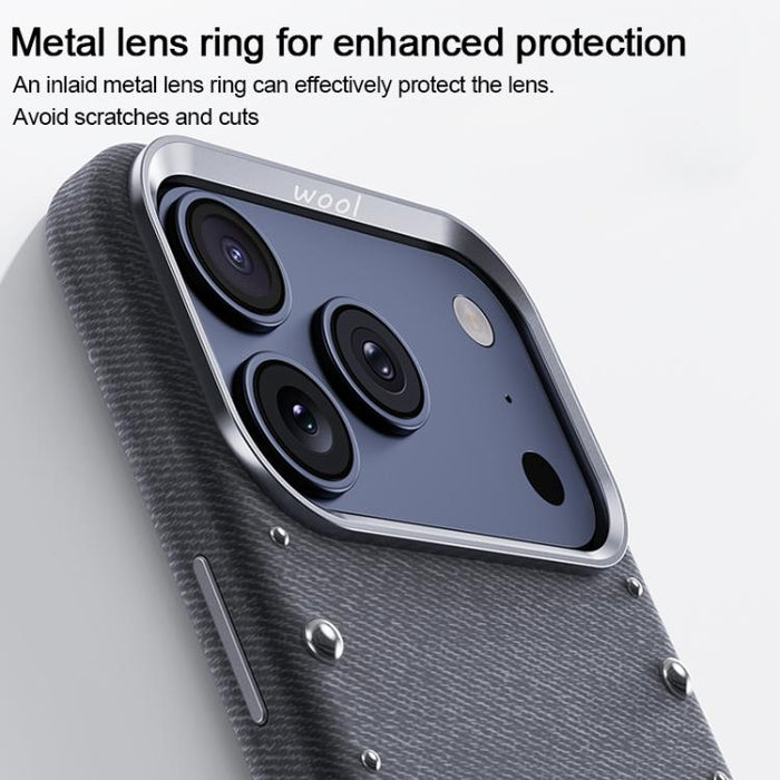 Funda magnética para teléfono de cobertura total con textura vaquera de la serie Rivet, For iPhone 17 Pro Max, For iPhone 17 Pro, For iPhone 17, For iPhone Air, For iPhone 16 Pro Max, For iPhone 16 Pro, For iPhone 16 Plus, For iPhone 16                ...