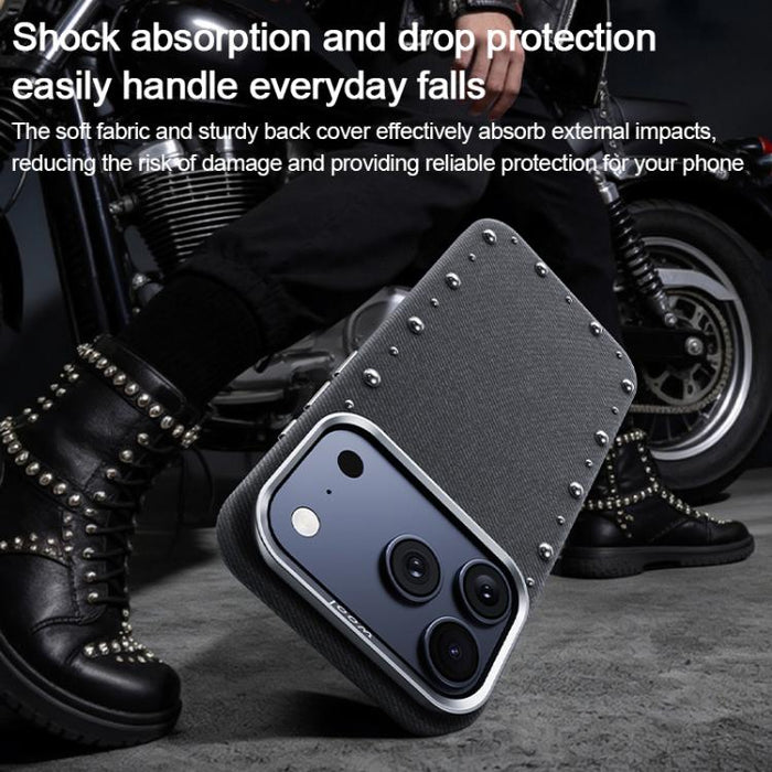 Funda magnética para teléfono de cobertura total con textura vaquera de la serie Rivet, For iPhone 17 Pro Max, For iPhone 17 Pro, For iPhone 17, For iPhone Air, For iPhone 16 Pro Max, For iPhone 16 Pro, For iPhone 16 Plus, For iPhone 16                ...