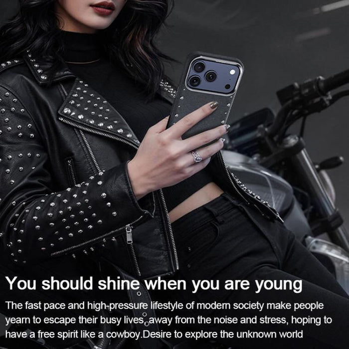 Funda magnética para teléfono de cobertura total con textura vaquera de la serie Rivet, For iPhone 17 Pro Max, For iPhone 17 Pro, For iPhone 17, For iPhone Air, For iPhone 16 Pro Max, For iPhone 16 Pro, For iPhone 16 Plus, For iPhone 16                ...