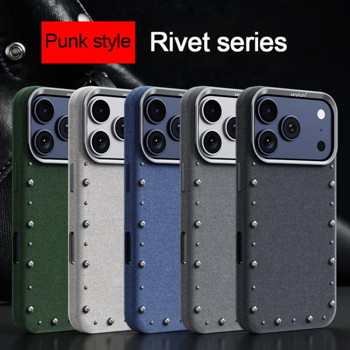 Funda magnética para teléfono de cobertura total con textura vaquera de la serie Rivet, For iPhone 17 Pro Max, For iPhone 17 Pro, For iPhone 17, For iPhone Air, For iPhone 16 Pro Max, For iPhone 16 Pro, For iPhone 16 Plus, For iPhone 16                ...
