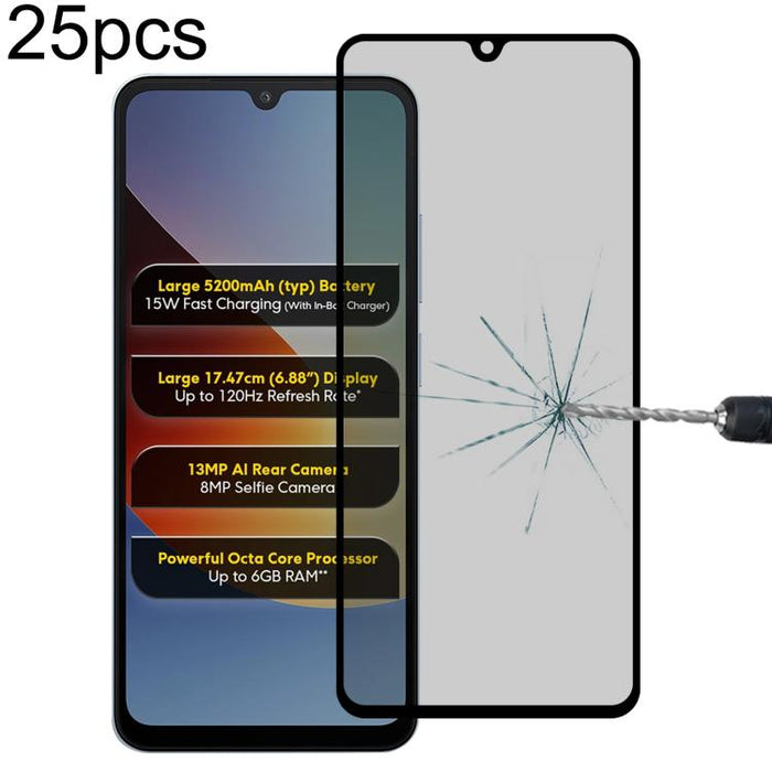 25 láminas de protección de pantalla de vidrio templado con serigrafía anti-espía de cobertura total, For Redmi 17C 4G, For Xiaomi Poco C81x 4G